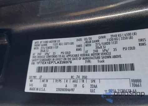 2020 Ford F-150 Xl from USA, damaged, VIN 1FTEX1EP7LKE06976